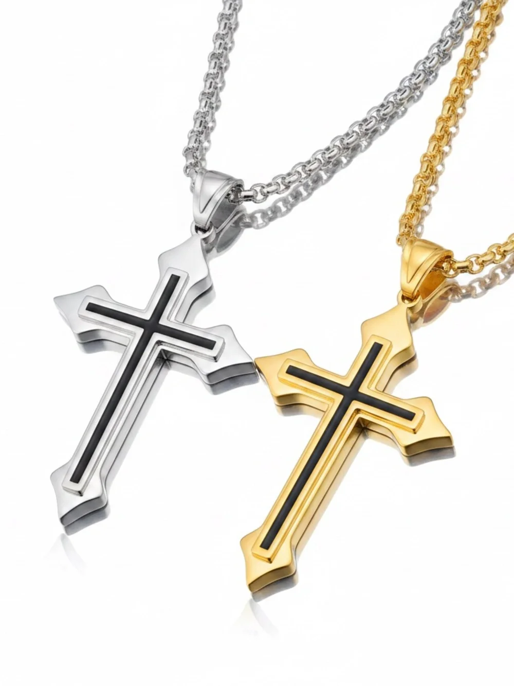 Mens Titanium Stainless Steel‎ Cross Necklace